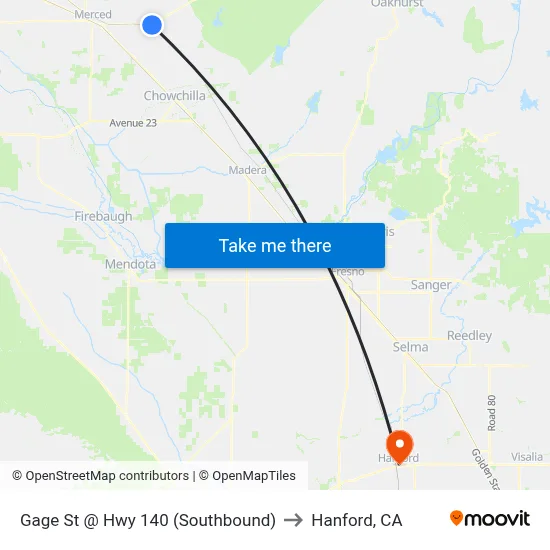 Gage St @ Hwy 140 (Southbound) to Hanford, CA map