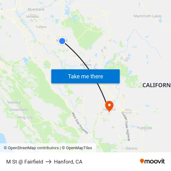 M St @ Fairfield to Hanford, CA map