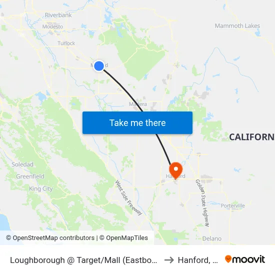 Loughborough @ Target/Mall (Eastbound) to Hanford, CA map