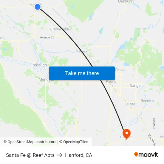 Santa Fe @ Reef Apts to Hanford, CA map