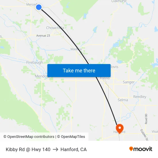 Kibby Rd @ Hwy 140 to Hanford, CA map