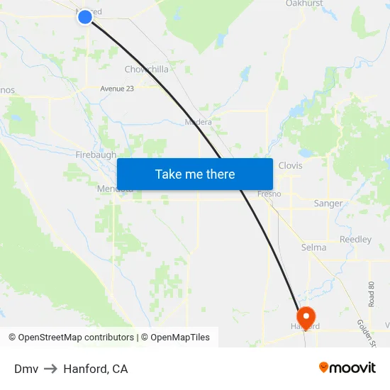 Dmv to Hanford, CA map