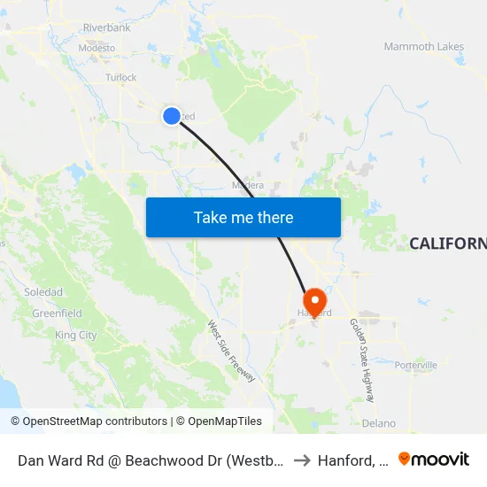 Dan Ward Rd @ Beachwood Dr (Westbound) to Hanford, CA map
