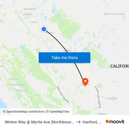 Winton Way @ Myrtle Ave (Northbound) to Hanford, CA map