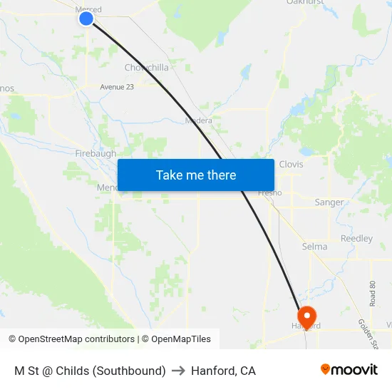 M St @ Childs (Southbound) to Hanford, CA map