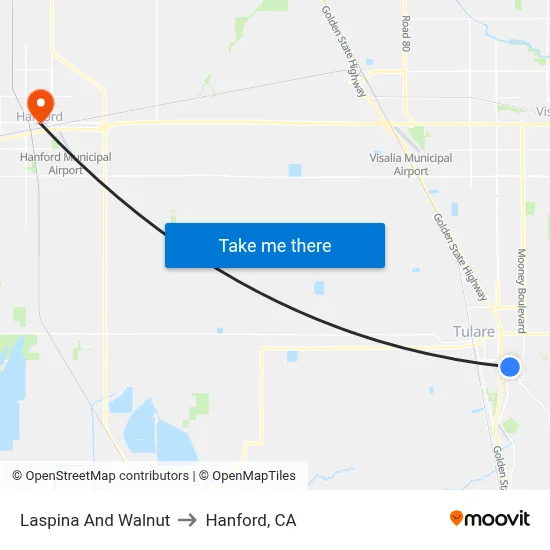 Laspina And Walnut to Hanford, CA map