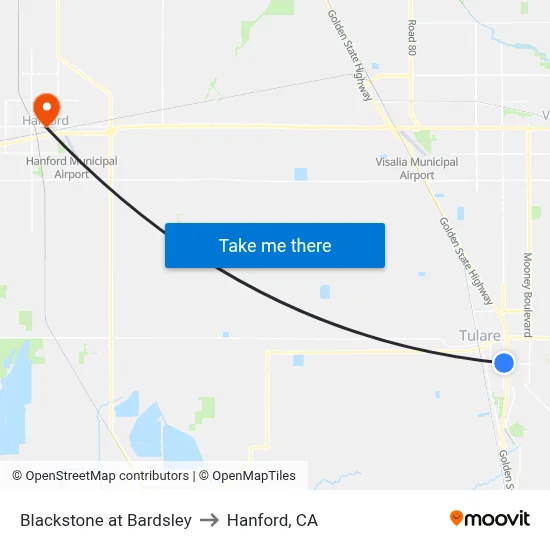 Blackstone at Bardsley to Hanford, CA map