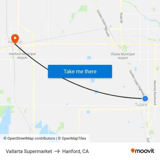Vallarta Supermarket to Hanford, CA map