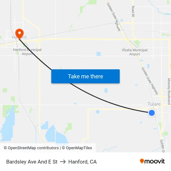 Bardsley Ave And E St to Hanford, CA map