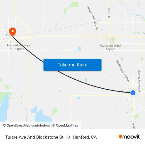 Tulare Ave And Blackstone St to Hanford, CA map