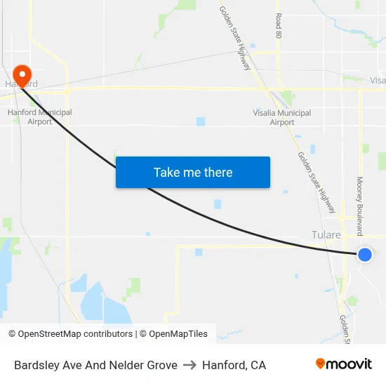 Bardsley Ave And Nelder Grove to Hanford, CA map