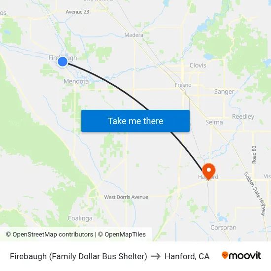 Firebaugh (Family Dollar Bus Shelter) to Hanford, CA map
