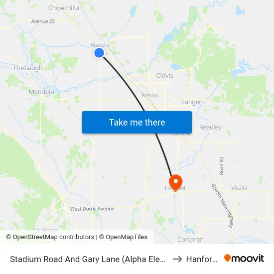 Stadium Road And Gary Lane (Alpha Elementary School) to Hanford, CA map