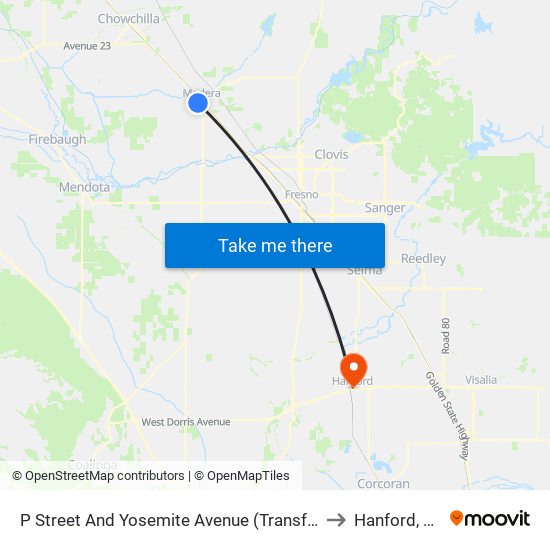 P Street And Yosemite Avenue (Transfer) to Hanford, CA map