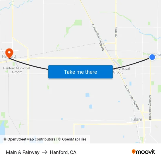 Main & Fairway to Hanford, CA map