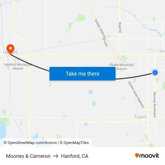 Mooney & Cameron to Hanford, CA map