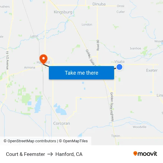 Court & Feemster to Hanford, CA map
