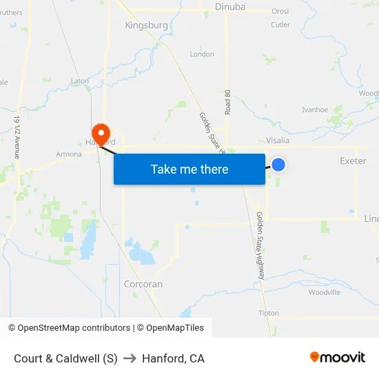 Court & Caldwell (S) to Hanford, CA map