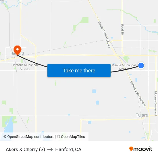 Akers & Cherry (S) to Hanford, CA map