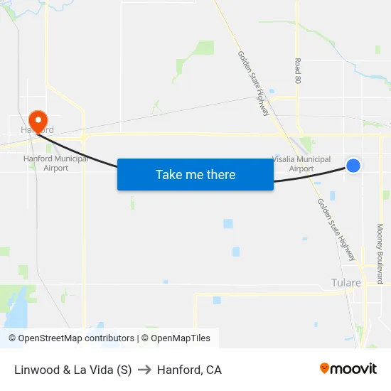Linwood & La Vida (S) to Hanford, CA map