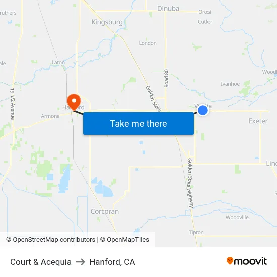 Court & Acequia to Hanford, CA map