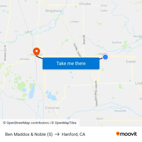 Ben Maddox & Noble (S) to Hanford, CA map