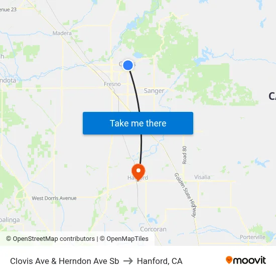 Clovis Ave & Herndon Ave Sb to Hanford, CA map