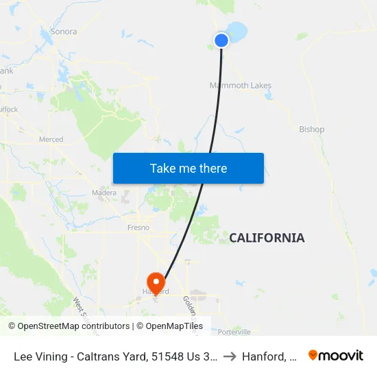 Lee Vining - Caltrans Yard, 51548 Us 395 to Hanford, CA map
