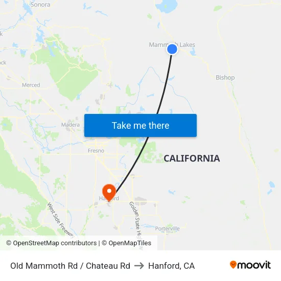 Old Mammoth Rd / Chateau Rd to Hanford, CA map