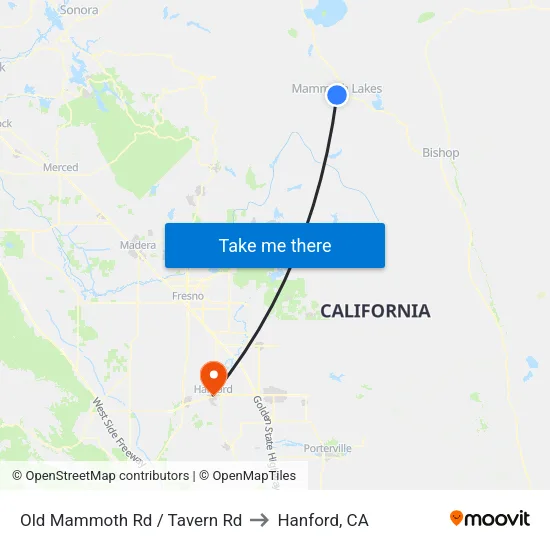 Old Mammoth Rd / Tavern Rd to Hanford, CA map