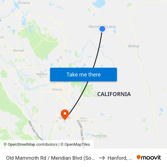 Old Mammoth Rd / Meridian Blvd (South) to Hanford, CA map