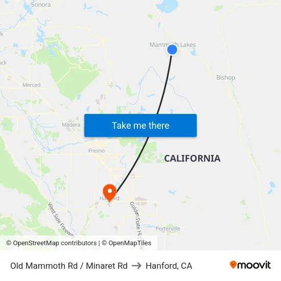 Old Mammoth Rd / Minaret Rd to Hanford, CA map