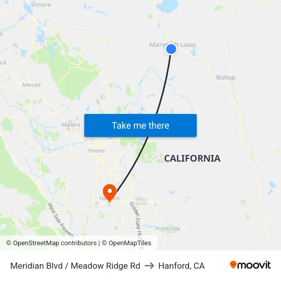 Meridian Blvd / Meadow Ridge Rd to Hanford, CA map