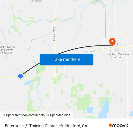 Enterprise @ Training Center to Hanford, CA map