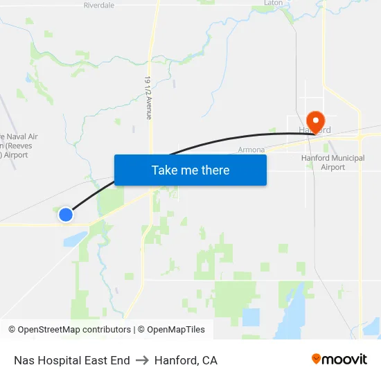 Nas Hospital East End to Hanford, CA map