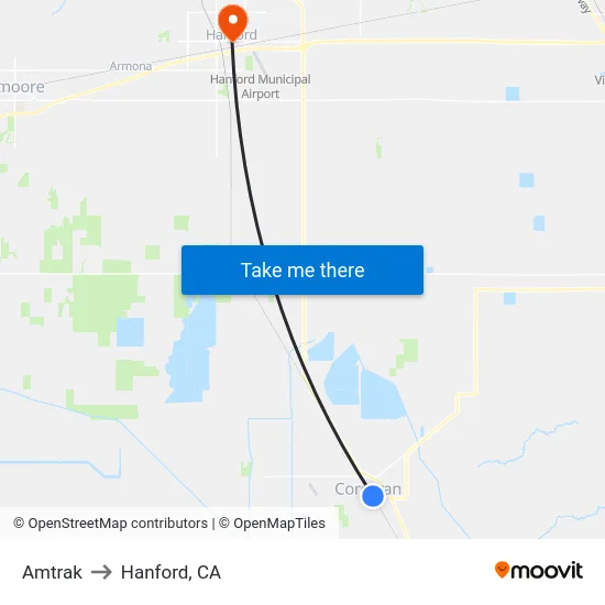 Amtrak to Hanford, CA map