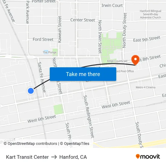 Kart Transit Center to Hanford, CA map