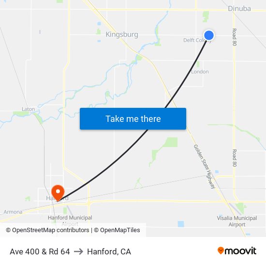 Ave 400 & Rd 64 to Hanford, CA map