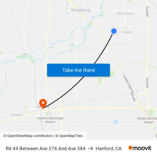 Rd 44 Between Ave 376 And Ave 384 to Hanford, CA map
