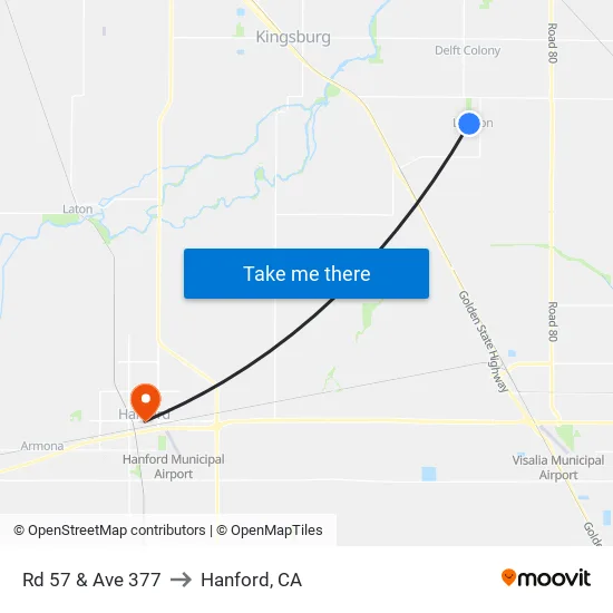 Rd 57 & Ave 377 to Hanford, CA map