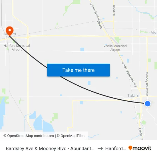Bardsley Ave & Mooney Blvd - Abundant Life Church to Hanford, CA map