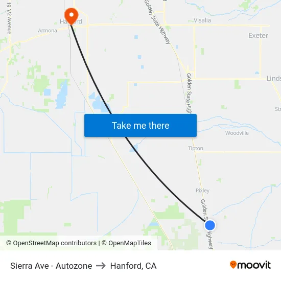 Sierra Ave - Autozone to Hanford, CA map