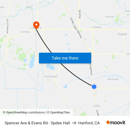 Spencer Ave & Evans Rd - Spdes Hall to Hanford, CA map