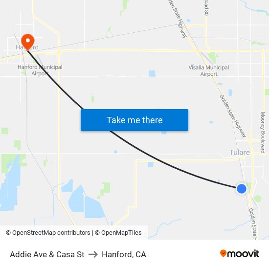Addie Ave & Casa St to Hanford, CA map