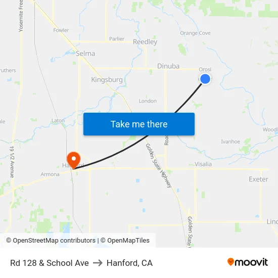 Rd 128 & School Ave to Hanford, CA map