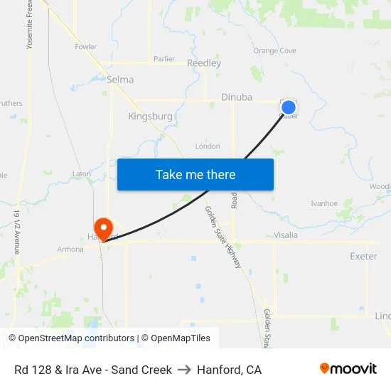 Rd 128 & Ira Ave - Sand Creek to Hanford, CA map