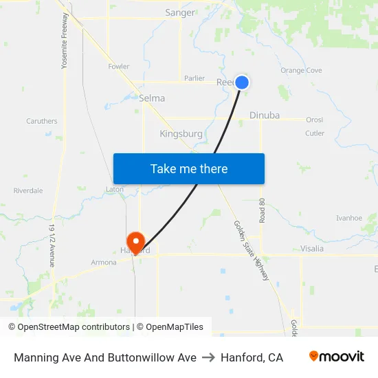 Manning Ave And Buttonwillow Ave to Hanford, CA map