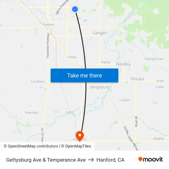 Gettysburg Ave & Temperance Ave to Hanford, CA map