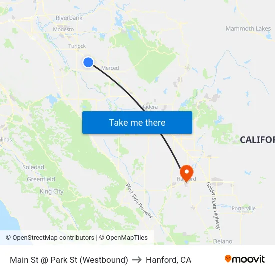 Main St @ Park St (Westbound) to Hanford, CA map