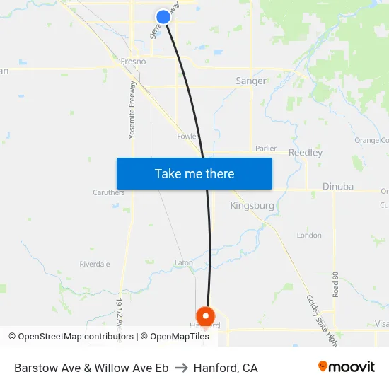 Barstow Ave & Willow Ave Eb to Hanford, CA map